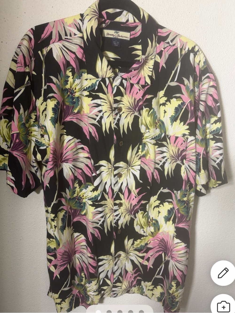 Tommy Bahama 100% SILK Floral Short-Sleeve Camp Shirt - Pink & Yellow
